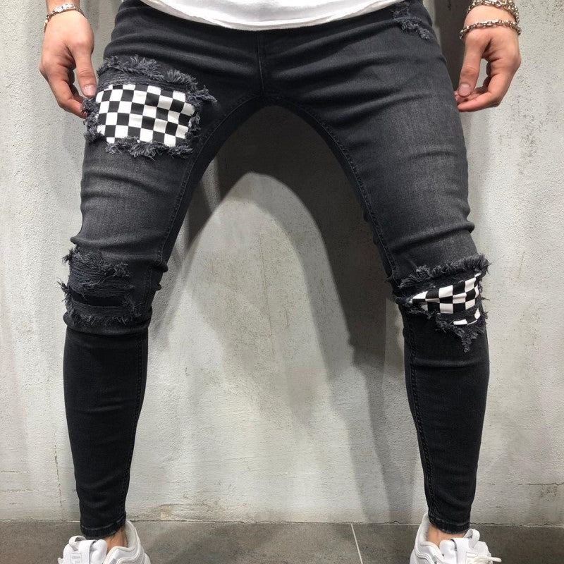 Patchwork Plaid Skinny Jeans