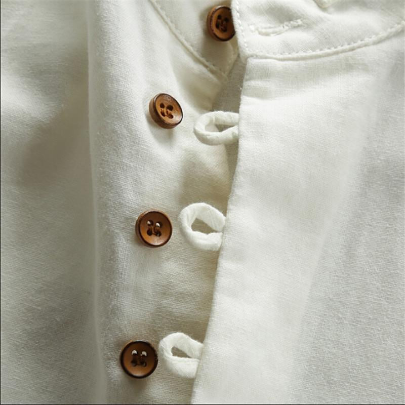 Long Sleeve Mandarin Collar Cotton Shirt